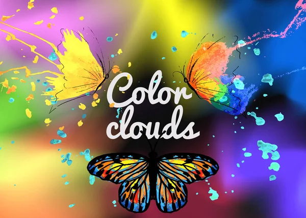 Fond Avec Des Papillons Fumée Colorée Taches Peinture — Image vectorielle