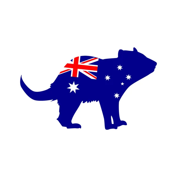 Silueta Del Diablo Tasmania Con Bandera Australia — Vector de stock