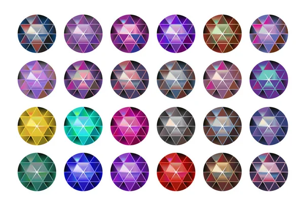 Lot Diamants Polygonaux Ronds Multicolores — Image vectorielle
