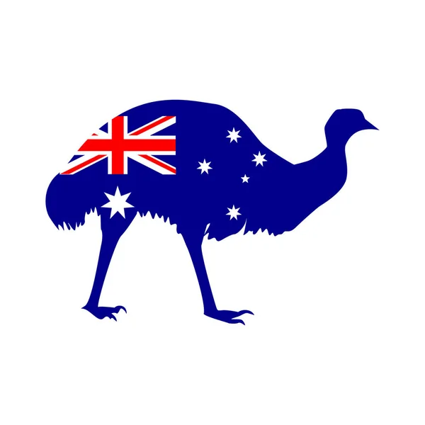 Siluett Emu Med Flagga Australien — Stock vektor