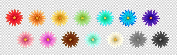 在透明背景下设置不同颜色的简单花朵 — 图库矢量图片
