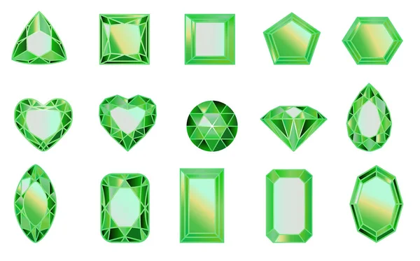 Conjunto Diamantes Verdes Diferentes Formas Corte — Vector de stock