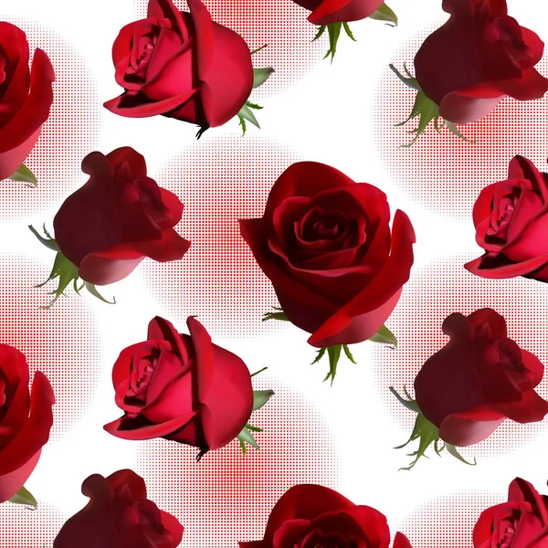 Μοτίβο Κόκκινα Τριαντάφυλλα Πράσινα Φύλλα Εναντίον Κόκκινους Κύκλους Που Αποτελείται — Διανυσματικό Αρχείο