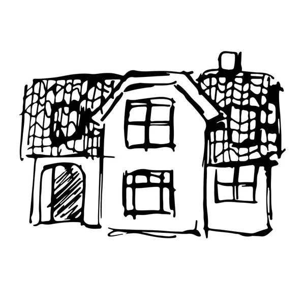 Drawing Houses Black Gel Pen — Stock Vector