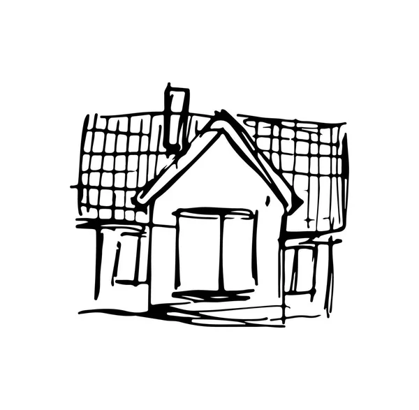 Drawing Houses Black Gel Pen — Stock Vector