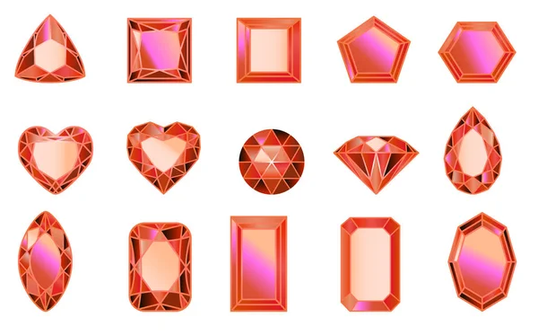 Ensemble Diamants Rouges Différentes Formes Taille — Image vectorielle