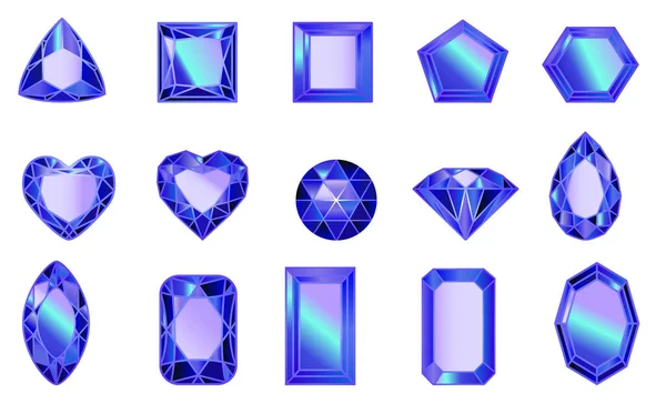 Set Diamonds Different Cut Shapes Blue Color — Stock Vector