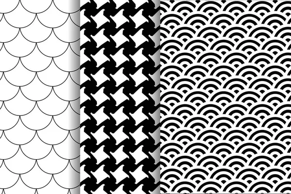 Set Three Black White Patterns — Stock Vector