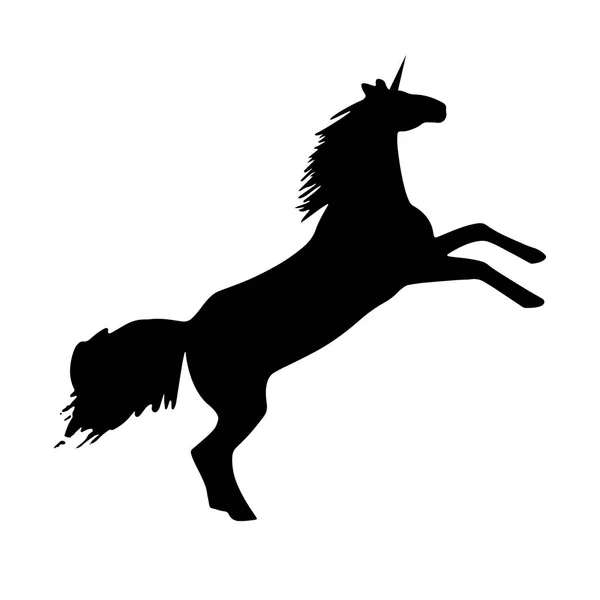 Magic Black Unicorn Silhouette Isolated White Background — Stock Vector
