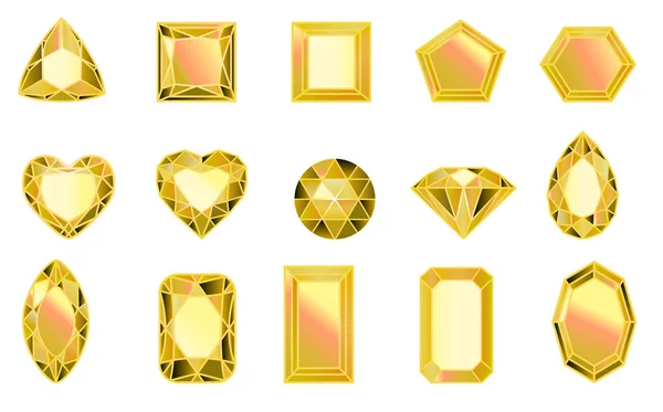 Set Diamonds Different Cut Shapes Yellow Color — Stock Vector