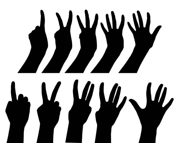 Instellen Van Handen Tellen Zwarte Gebaren Een Twee Drie Vier — Stockvector