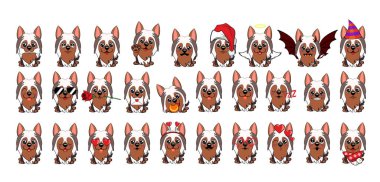 Köpek Avustralya ipek korkunç çizgi film. Farklı küçük köpekler büyük kümesi. kukla farklı duygular ile.