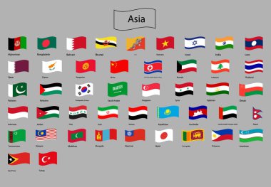 Asya bayrakları. Vektör çizim simgesini, düğme kümesi