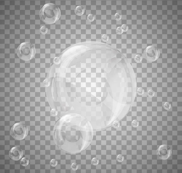 Conjunto Burbujas Realistas Sobre Fondo Transparente Vector — Archivo Imágenes Vectoriales