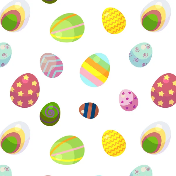 复活节快乐的背景 白色背景下不同花纹和不同尺寸的复活节彩蛋 — 图库矢量图片