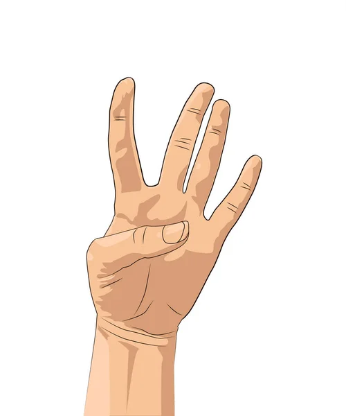 Четыре Пальца Вверх Изображение Значка Жеста Руки — стоковый вектор