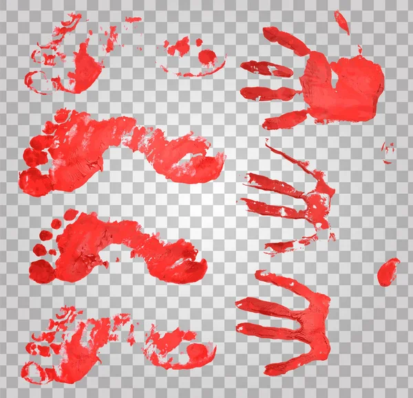 血の跡と足だ 血のスプラッタと血の手の印刷 ベクトルイラスト — ストックベクタ