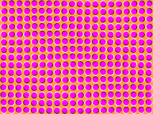 optical illusions image moving. pattern with circles of pink color on an orange background