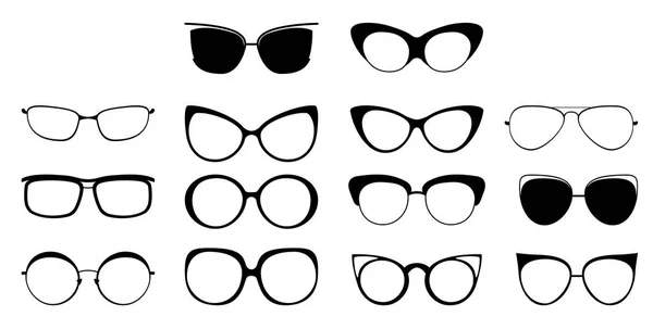 異なるフレーム内の眼鏡のセット 白い背景に黒いメガネのアイコン — ストックベクタ