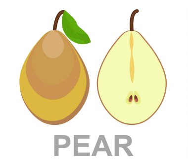 Armut simge tamamen ve bir kesim. -vektör armut illüstrasyon izole sağlıklı taze meyve sembolü, doğal işareti