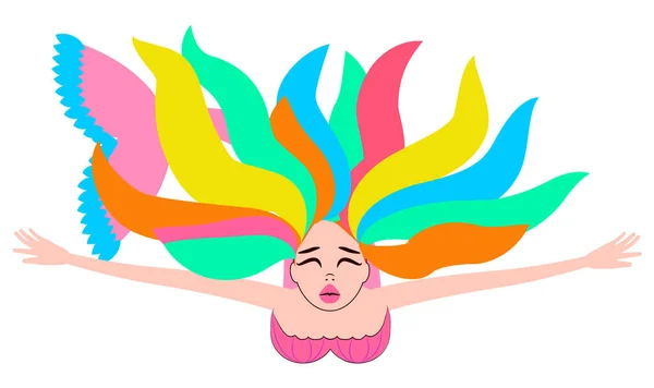 Mermaid Colorful Hair Mermaid Floating Wants Kiss — Stock Vector