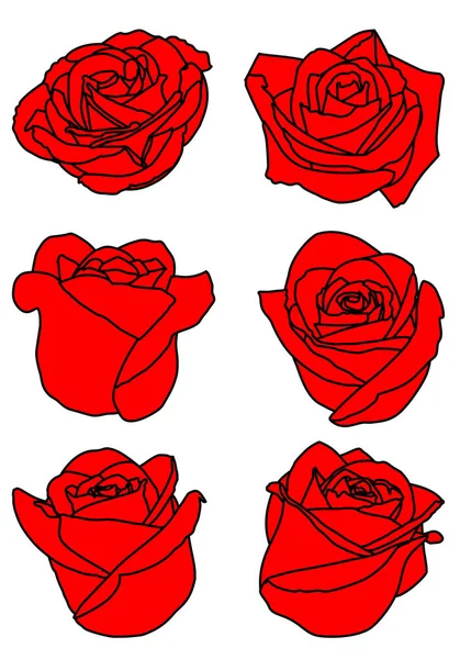 Ensemble Six Boutons Roses Rouges — Image vectorielle