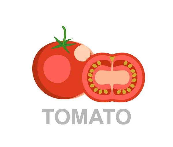 Tomaten Ikone Komplett Und Einem Schnitt — Stockvektor