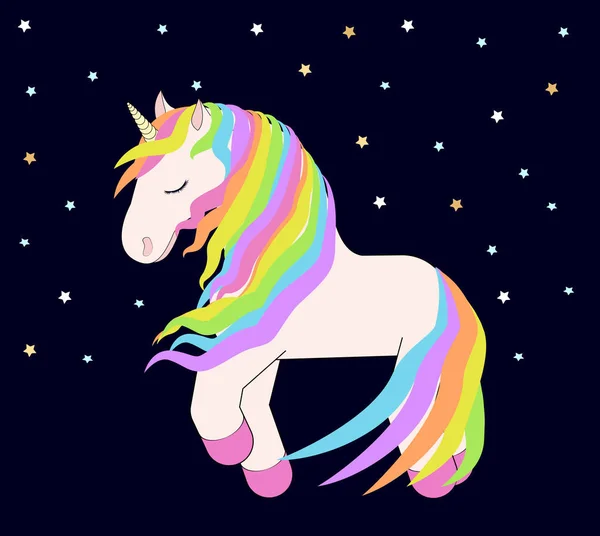 Licorne Avec Des Cheveux Couleur Arc Ciel Une Vue Latérale — Image vectorielle