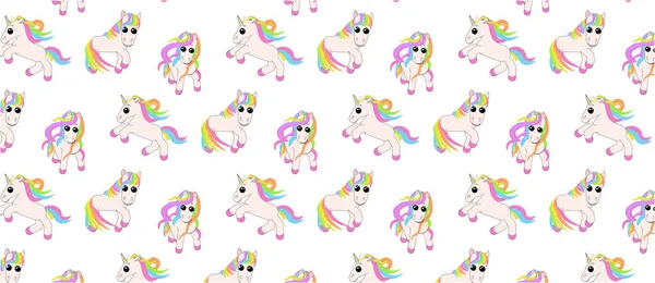 Ilustración Vectorial Pequeños Unicornios Con Patrón Pelo Color Arco Iris — Archivo Imágenes Vectoriales