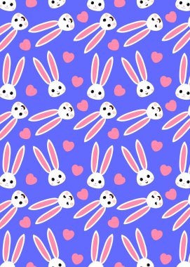 Sevimli Karikatür Bunny Yüz ve Pembe Kalp Tasarımı Desen