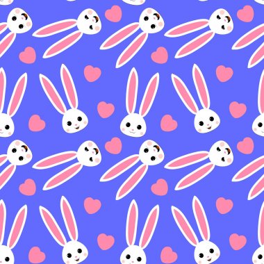 Sevimli Karikatür Bunny Yüz ve Pembe Kalp Tasarımı Desen