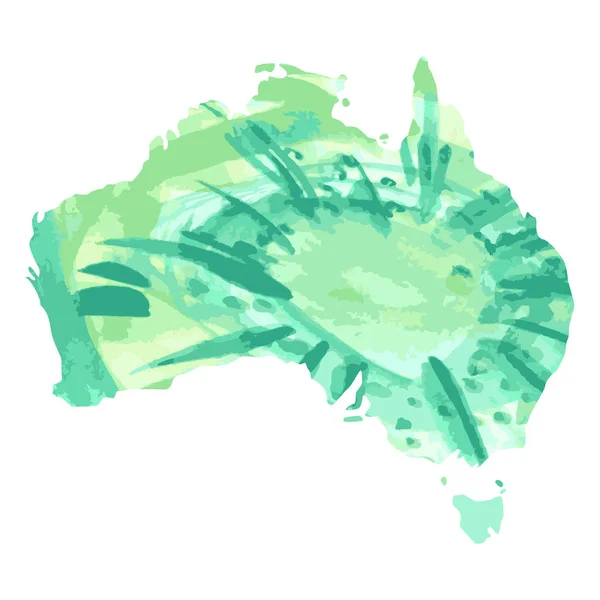 Mapa de Australia con una textura de pintura verde claro con manchas de color verde oscuro y verde claro . — Vector de stock