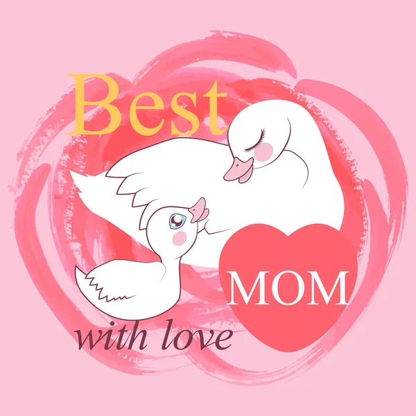 Happy mother's day design with swan mother and baby swan. — Stock Vector