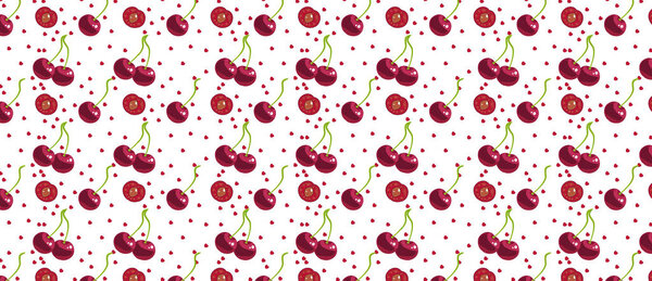 cherry with hearts pattern. for textile, wrapping, wallpapers, etc.