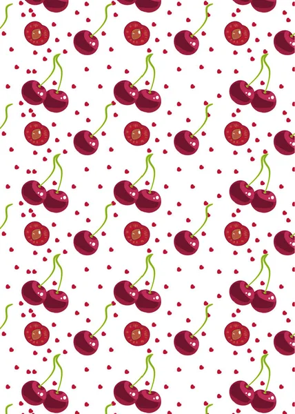 Cerise avec motif de coeur. pour textile, emballage, papiers peints, etc. . — Image vectorielle