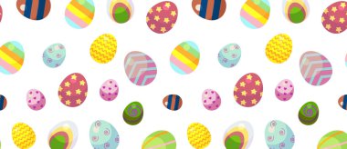 Mutlu Paskalya günü için arka plan. Farklı desen ve farklı boyutları ile dekoratif Paskalya yumurtaları