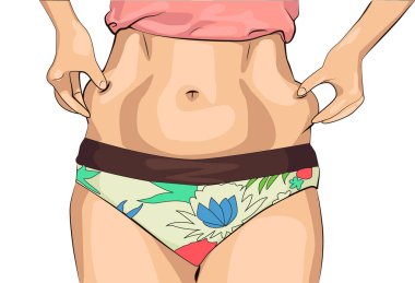 Kız her iki eliyle göbek kat kelepçeler.