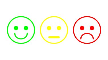 Kırmızı, sarı, yeşil suratlar ifade simgesi negatif, nötr ve pozitif, farklı ruh hali.