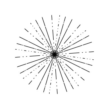 Vintage Sunburst Patlama Handdrawn Tasarım Elemanı Havai Fişek Siyah Rays. Vektör çizimi.