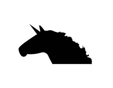 Büyülü tek boynuzlu atın siyah şekil silueti