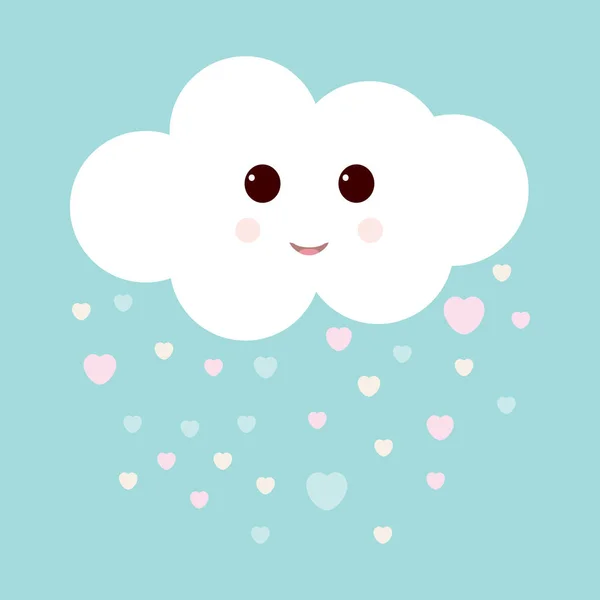 Nursery art with happy smiling cloud and hearts rain. Cute Valentines illustration. — Stock Vector