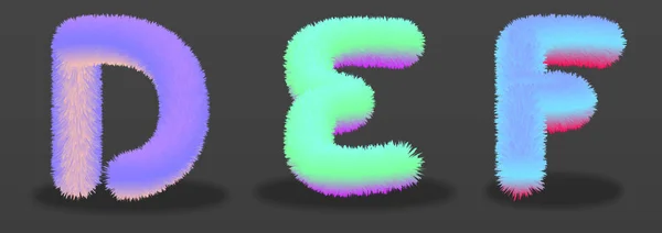 Jeu de lettres D, E, F avec effet fourrure . — Image vectorielle