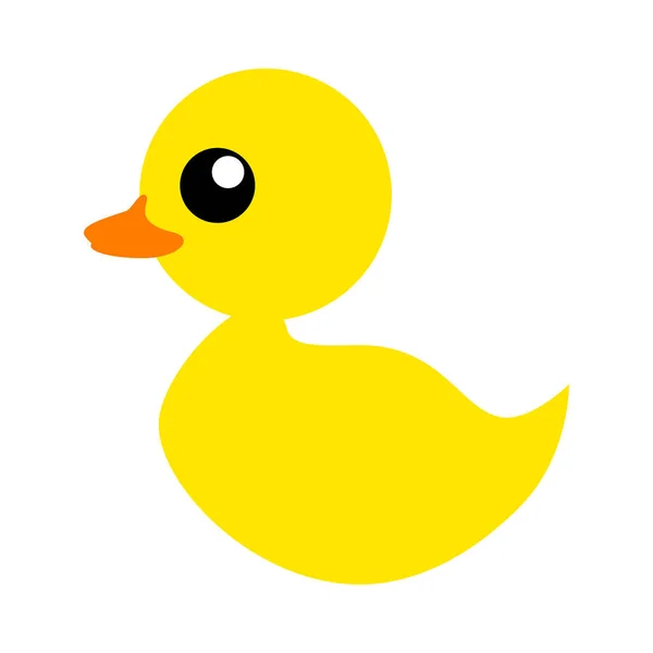 Rubber duck or ducky bath toy flat color icon for apps and websites. Simple yellow fluffy small duck. — Stock Vector
