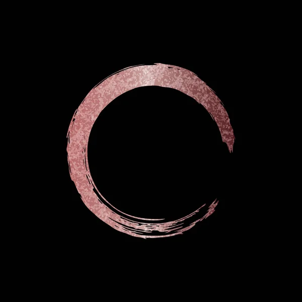 Zlatá růžová stopa štětce ve tvaru kruhu. Růžový rám s jiskřovým kroužkem. — Stockový vektor
