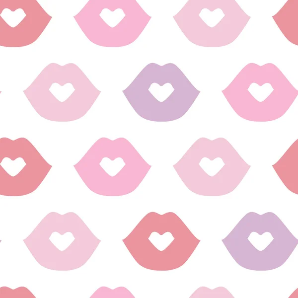 Patrón de labios. Patrón sin costura vectorial con los labios planos de besos rojos, rosados y violetas de la mujer . — Vector de stock