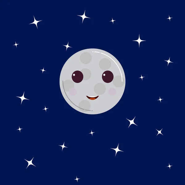 Ilustraciones nocturnas con divertidos personajes de dibujos animados sonrientes de la luna — Vector de stock