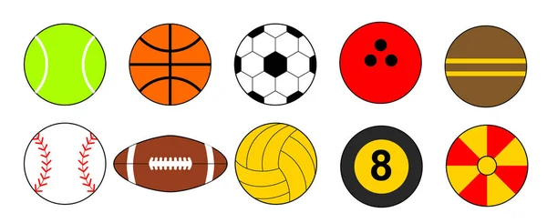 Esporte bolas ícone definido. Conjunto plano de bolas esportivas ícones vetoriais para web design isolado —  Vetores de Stock