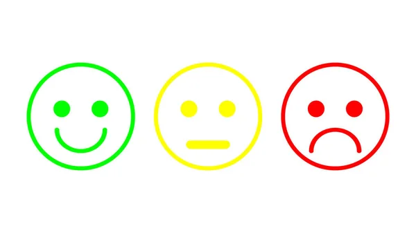 Röd, gul, grön smileys emoticons ikon negativ, neutral och positiv, olika humör. — Stock vektor