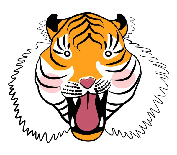 Bosquejo de un tigre gruñendo Dulce tigre dibujo a mano ilustración vector . — Vector de stock