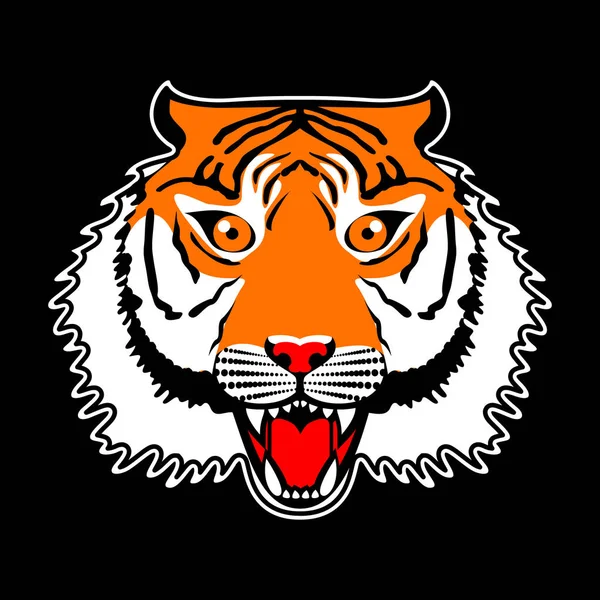 Illustration de patch de broderie vectorielle de tigre de style japonais pour t-shirt, tee-shirt graphique et autres utilisations. T-shirt Tiger Graphic Vector Design. Illustration et typographie de tigres japonais dessinés à la main . — Image vectorielle